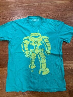 Big Bang Theory / Sheldon Cooper Teal Short Sleeve Tee with Yellow Robot Graphic